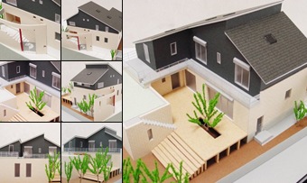 "S=1：７０　離れのある中庭のウッドデッキの住宅模型" の表示